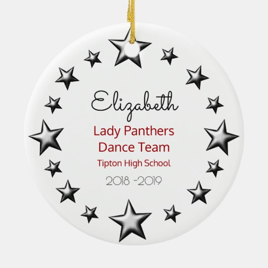 ダンス、応援のブロンドの赤くおよび黒い セラミックオーナメント (裏面)