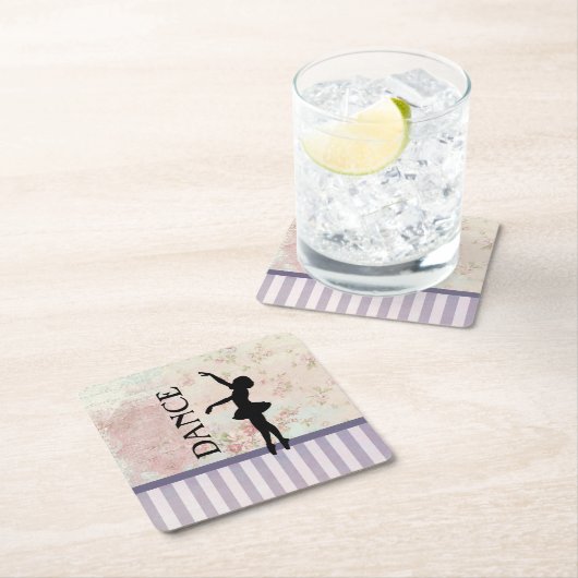 ダンス – Ballerinaシルエットヴィンテージ背景 スクエアペーパーコースター (インサイチュ)