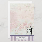 ダンス – Ballerinaシルエットヴィンテージ背景 便箋 (正面/裏面)