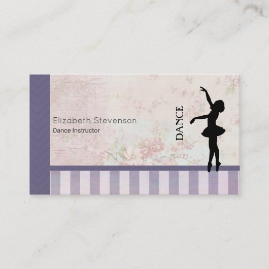 ダンス – Ballerinaシルエットヴィンテージ背景 名刺 (正面)