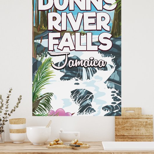 ダンズリバー滝ジャマイカ旅行ポスター ポスター (キッチン)