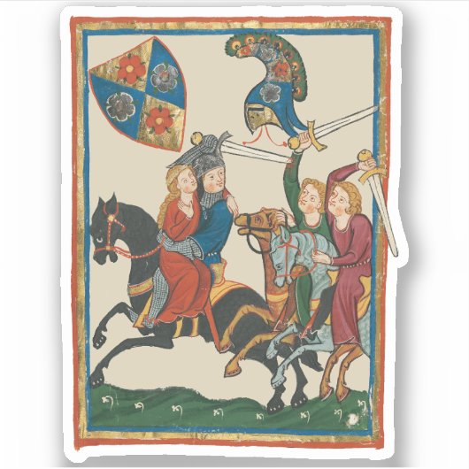 ダンセル・イン・苦悩、14世紀の中世アート シール (正面)