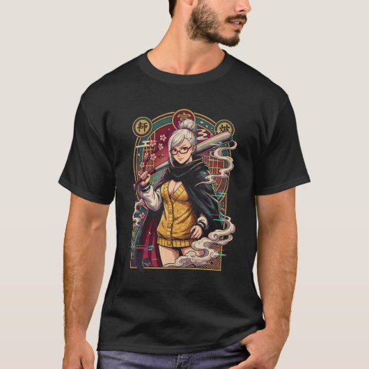 ダンダダンおばあちゃんセイコ白髪赤目幽霊アート Tシャツ (正面)