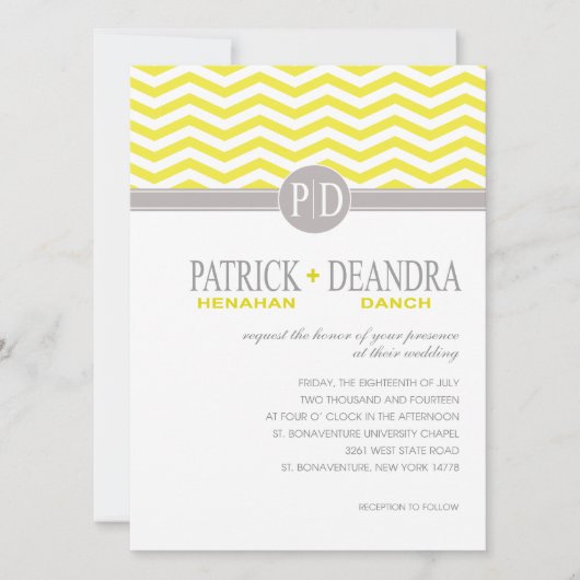 ダンチェブロンマルチモノグラム黄色ウェディング 招待状 (正面)