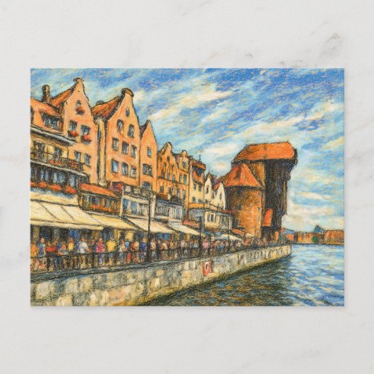 ダンツィヒの歴史的なクレーンゲートの淡彩画 シーズンポストカード (正面)