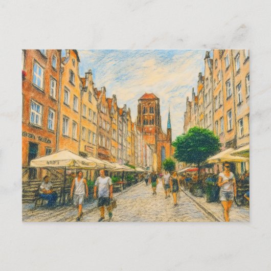 ダンツィヒの琥珀の街路の淡彩画 店舗のディ シーズンポストカード (正面)
