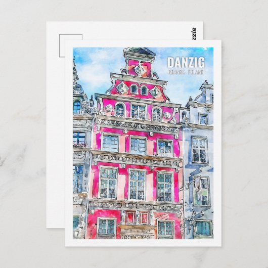 ダンツィヒグダンスクポーランド旅行水の色のスケッチ ポストカード (正面/裏面)