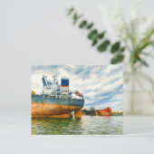 ダンツィヒ海港の貨物船のパステルスケッチ シーズンポストカード (スタンド正面)