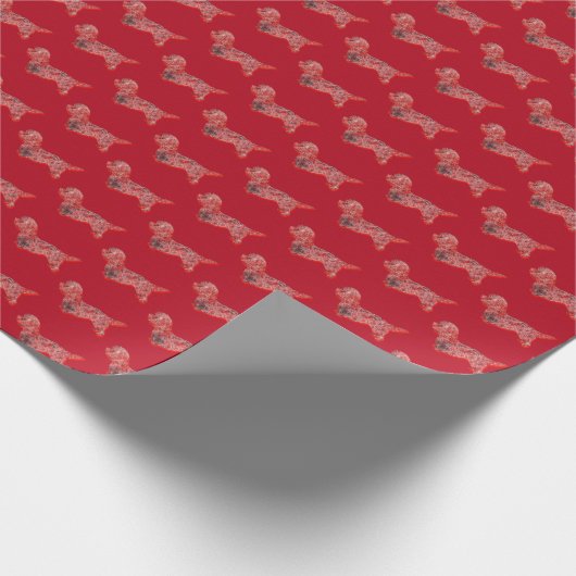 ダンディディディディンモントクリスマスドッグキュートシルエットレッド ラッピングペーパー (角)
