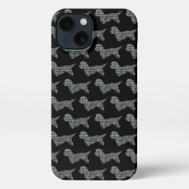 ダンディディディディンモントドッグキュートシルエットグリッドブラック iPhone 13ケース