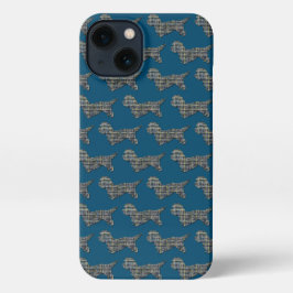 ダンディディディディンモントドッグキュートシルエットグリッドブルー iPhone 13ケース