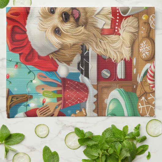 ダンディディディンモントテリアホリデーベーキング:クリスマス キッチンタオル (折り畳み)