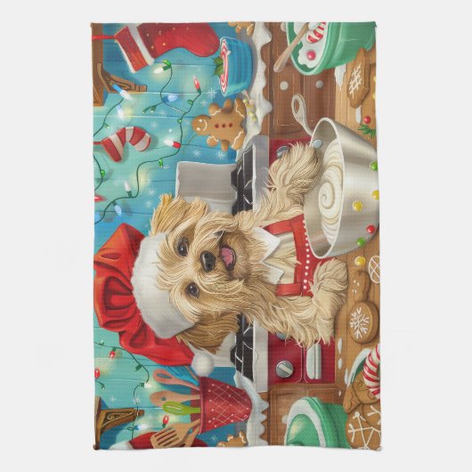 ダンディディディンモントテリアホリデーベーキング:クリスマス キッチンタオル (縦)