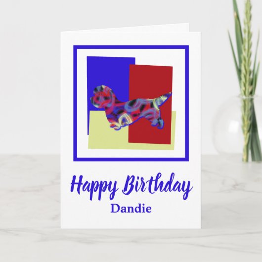ダンディディディンモントテリアードッグレッドブルーイエロー誕生日 カード (正面)