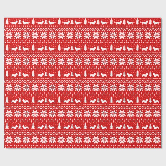 ダンディー·ディンモント·テリア·シルエットクリスマス·レッド ラッピングペーパー (フラット)
