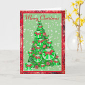 ダンディ・ディンモント・テリアのキュートな犬の飾りが付いたクリスマスツリー カード (黄色い花)