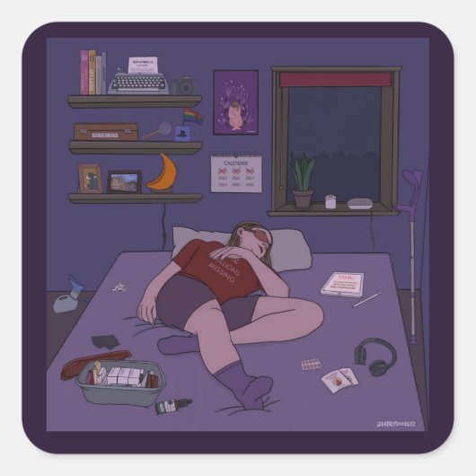 ダンディDoodlez「Then and Now」ステッカー スクエアシール (正面)