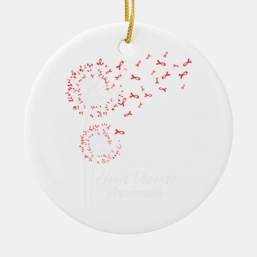 ダンデリオンゴレッドリボンハート病認識度 セラミックオーナメント (正面)