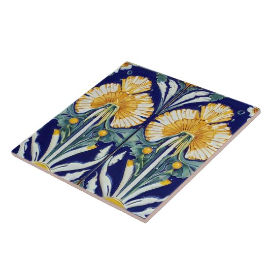 ダンデリオンフラワーアールヌーボーデコイエローフローラ タイル (側面)