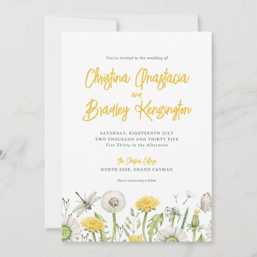 ダンデリオンワイルドフラワー庭園の結婚式招待状 招待状 (正面)