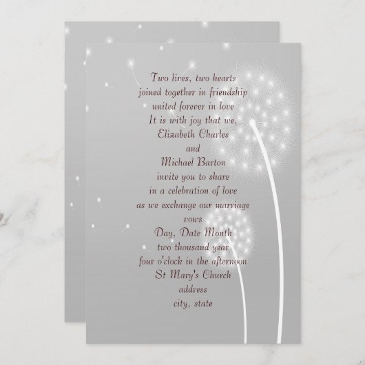 ダンドリオンパフス，グレイスタイリッシュ,結婚式招待状 招待状 (正面/裏面)