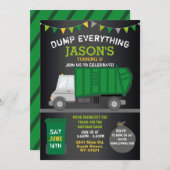 ダンプエリーチングおもしろいゴミトラック誕生日 招待状 (正面/裏面)