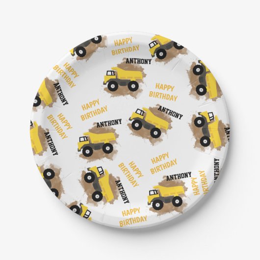 ダンプトパーソナライズされたラック建築マッド少年の名前 ペーパープレート (正面)