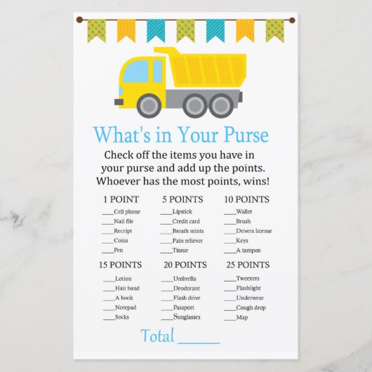 ダンプトラックあなたの財布ゲームのベビーシャワーに何がある (正面)
