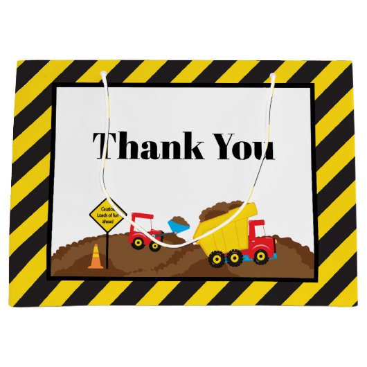 ダンプトラックとディガー誕生日ありがとう ラージペーパーバッグ (正面)