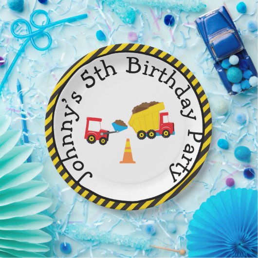 ダンプトラックとディガー ペーパープレート (パーティー)