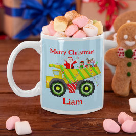 ダンプトラックのサンタさん メリークリスマス 名前入れ可能 コーヒーマグカップ