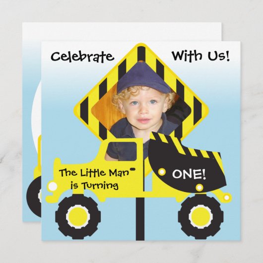 ダンプトラックの写真の建築の誕生日の招待状 招待状 (正面/裏面)