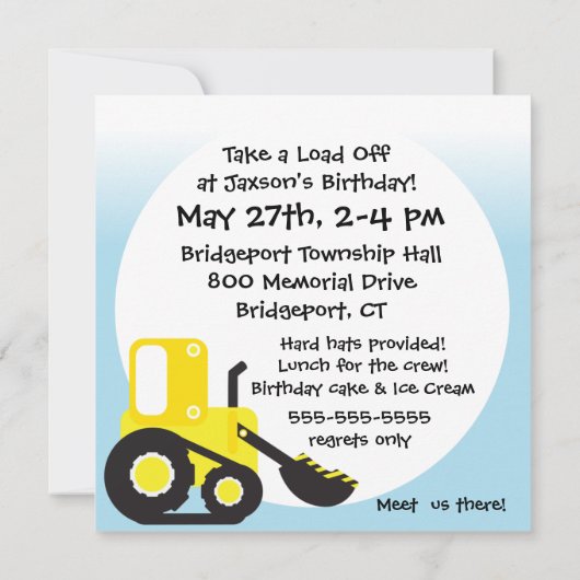 ダンプトラックの写真の建築の誕生日の招待状 招待状 (裏面)