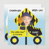 ダンプトラックの写真を使った建設テーマの誕生日招待状 招待状 (正面/裏面)