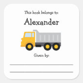 ダンプトラックの子供の蔵書票とメッセージ スクエアシール (正面)