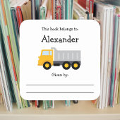 ダンプトラックの子供の蔵書票とメッセージ スクエアシール