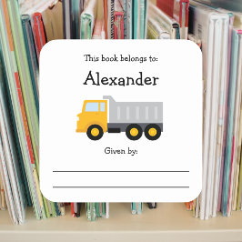 ダンプトラックの子供の蔵書票とメッセージ スクエアシール