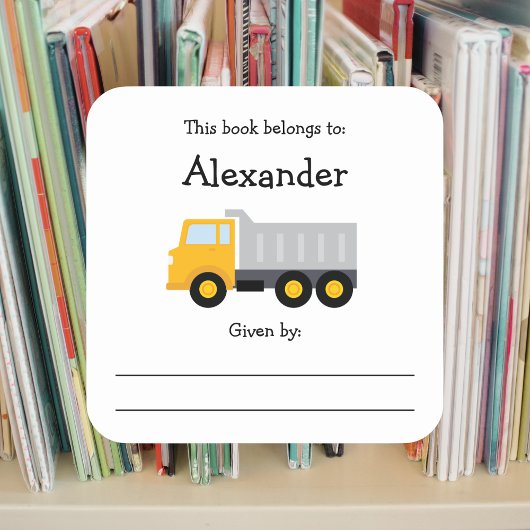 ダンプトラックの子供の蔵書票とメッセージ スクエアシール