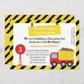 ダンプトラックの建築のテーマの誕生会 招待状 (正面/裏面)