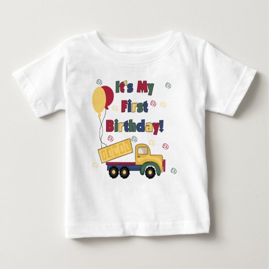 ダンプトラックの最初誕生日 ベビーTシャツ (正面)