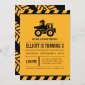 ダンプトラックの誕生会の招待 招待状 (正面/裏面)