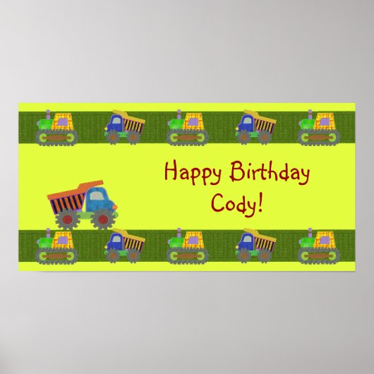 ダンプトラックの誕生日バナー ポスター (正面)