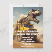 ダンプトラックの誕生日パーティーに乗ったTレックス恐竜 招待状 (裏面)