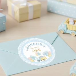 ダンプトラックの1歳の誕生日おめでとう ボーイ ラウンドシール
