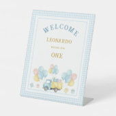 ダンプトラックの1歳の誕生日おめでとう ボーイ 台座サイン (正面)