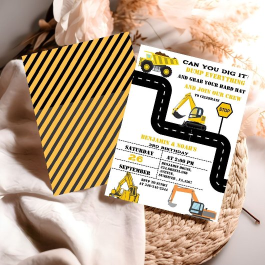 ダンプトラックツインボーイ建築誕生日 招待状