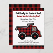 ダンプトラックバッファロープレイド建築誕生日 招待状 (正面/裏面)