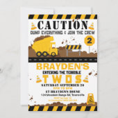 ダンプトラックパーティの招待状2歳の誕生日 招待状 (正面)