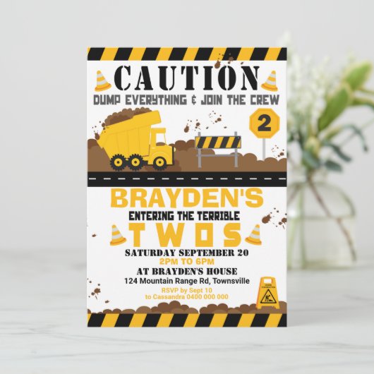ダンプトラックパーティの招待状2歳の誕生日 招待状 (スタンド正面)