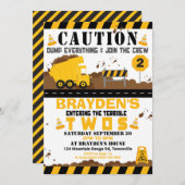 ダンプトラックパーティの招待状2歳の誕生日 招待状 (正面/裏面)